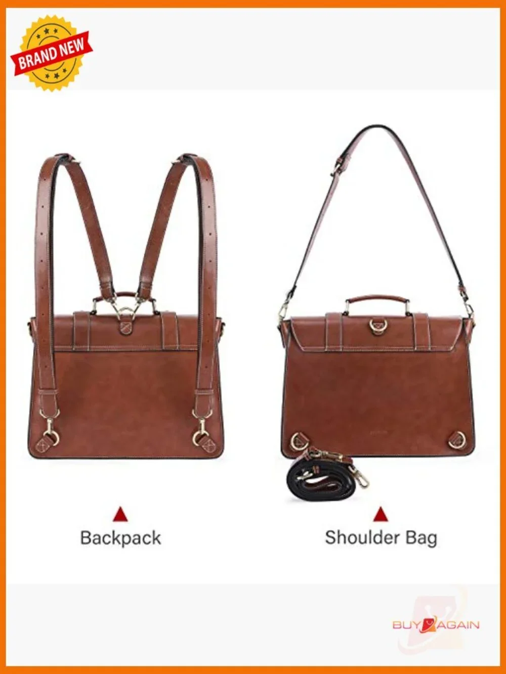 Vegan Leather Laptop Backpack Messenger Bag 15.6